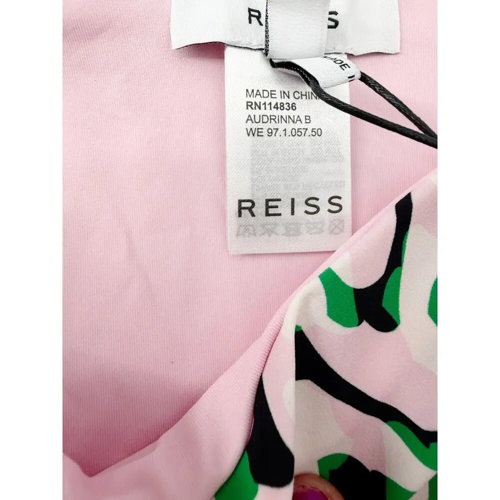 REISS Audrinna Fixed Side Bikini Bottom Size 6 NEW Pink Green $110